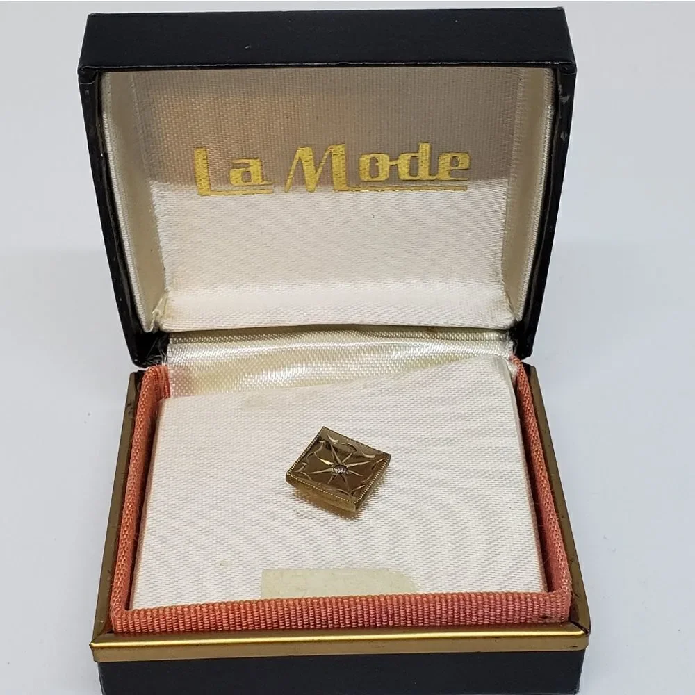 Vintage La Mode Gold Filled Diamond Tie Tac